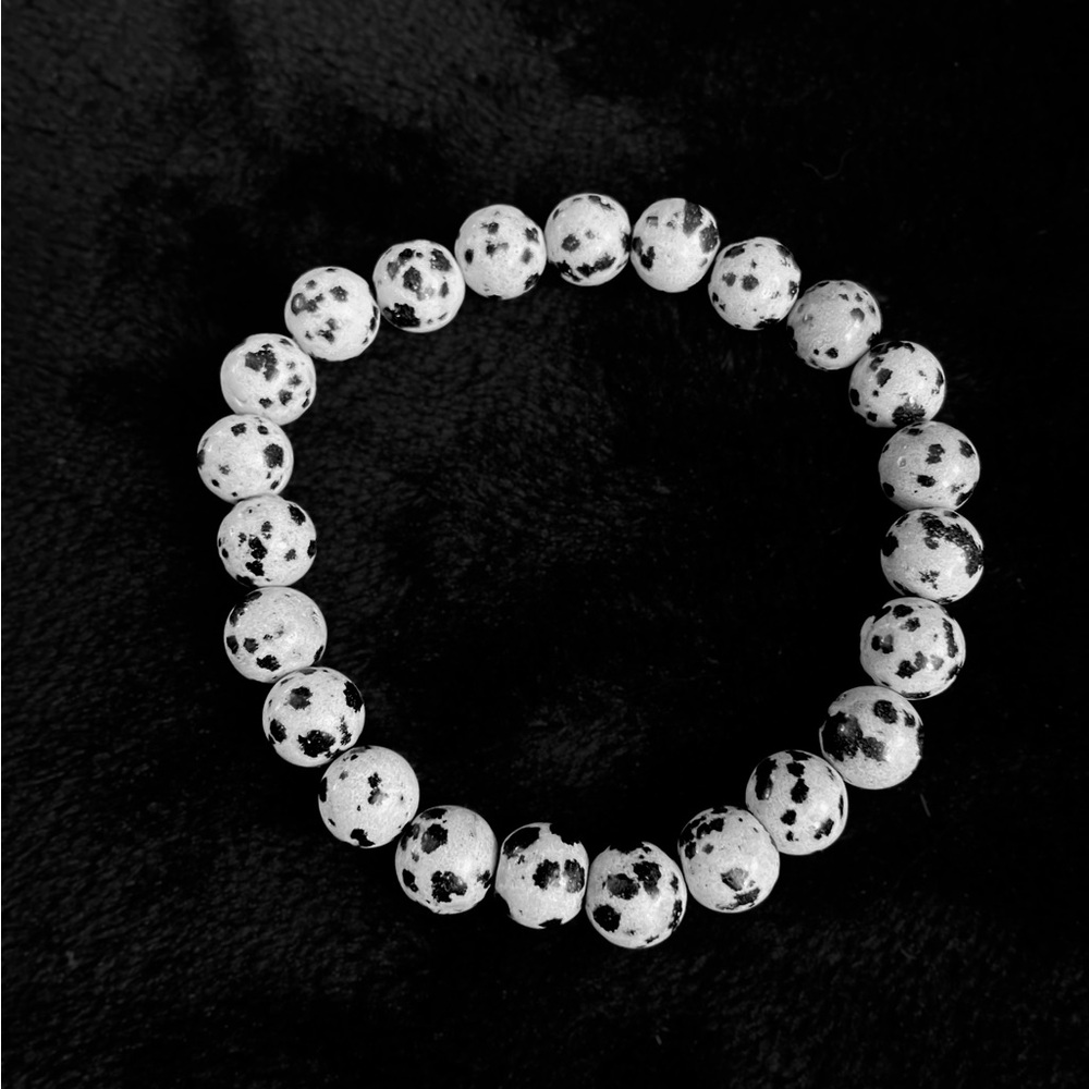 Dalmatian Jasper Spotted Black and White Beaded Bracelet